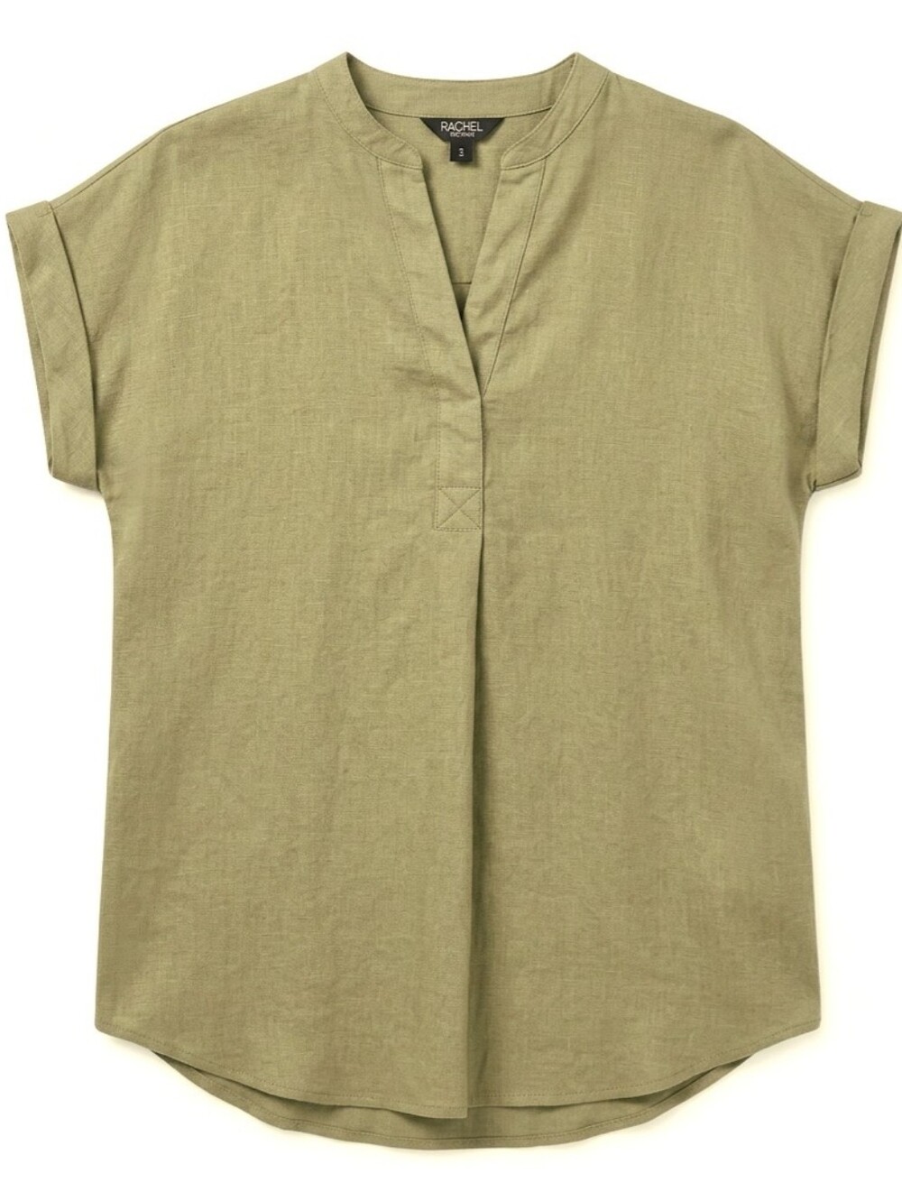 RACHEL Rachel Roy Green Short Sleeve V Neck Blouse W/ Pleat and Rolled Sleeves S